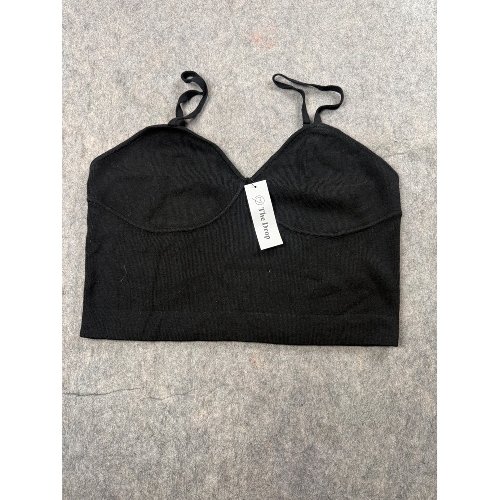 The Drop Camisole Crop Top Womens XXL Black Knit Sweetheart Adjustable Chic New